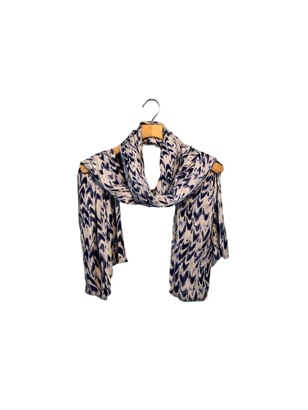 White & Blue Lightweight Scarf Wrap with Fringe